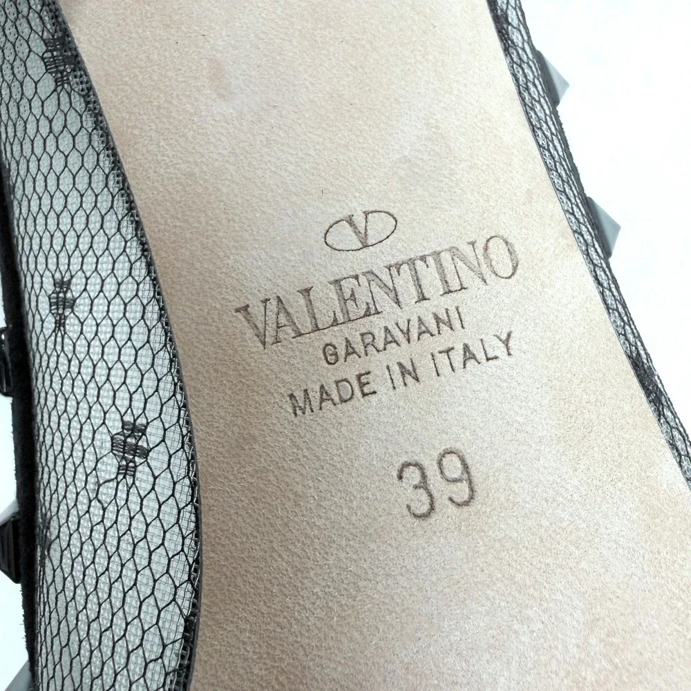 Valentino Rockstud Mesh Pumps Black Suede‎ Pointed Toe Heels 39